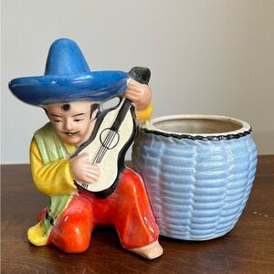 Vintage Mariachi man playing guitar planter